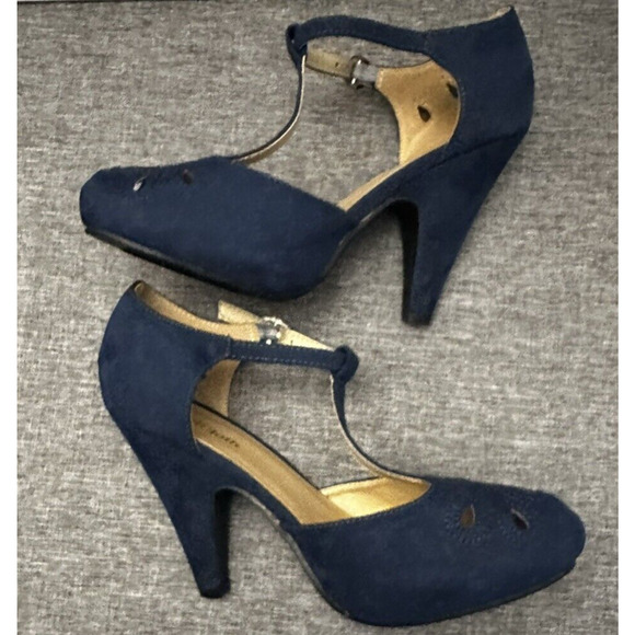 Modcloth T Strap Heels 9 Black Pump Refreshed Zest Retro Ankle Strap Cutout - Picture 8 of 8